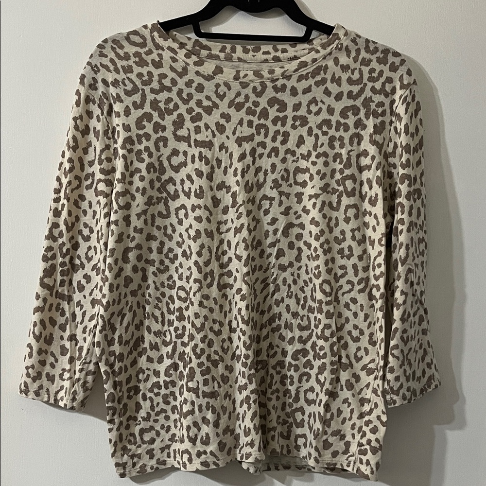 Lucky Brand Cream and Brown Leopard Print Long Sleeve Top